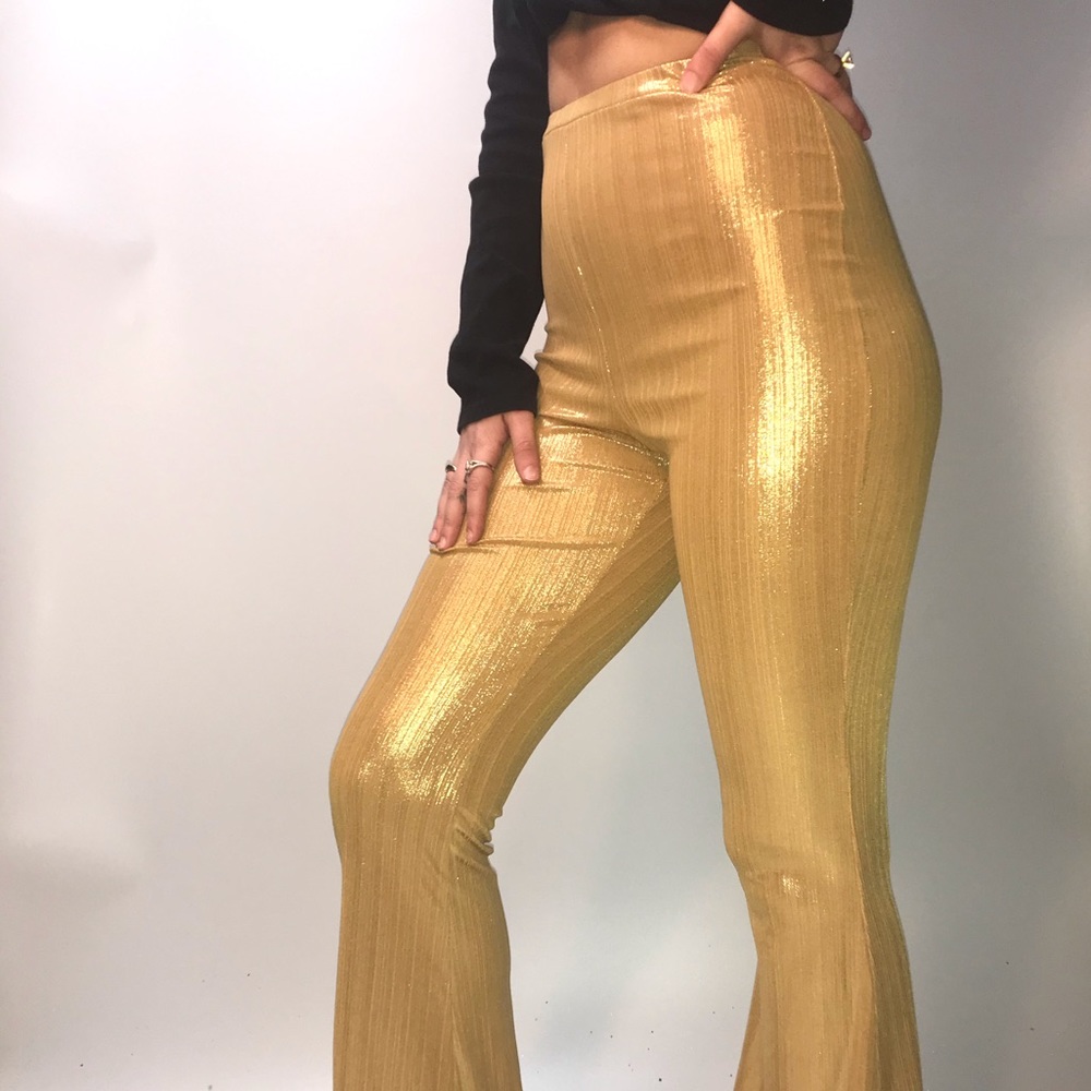 Gold bell bottom boohoonight bottoms